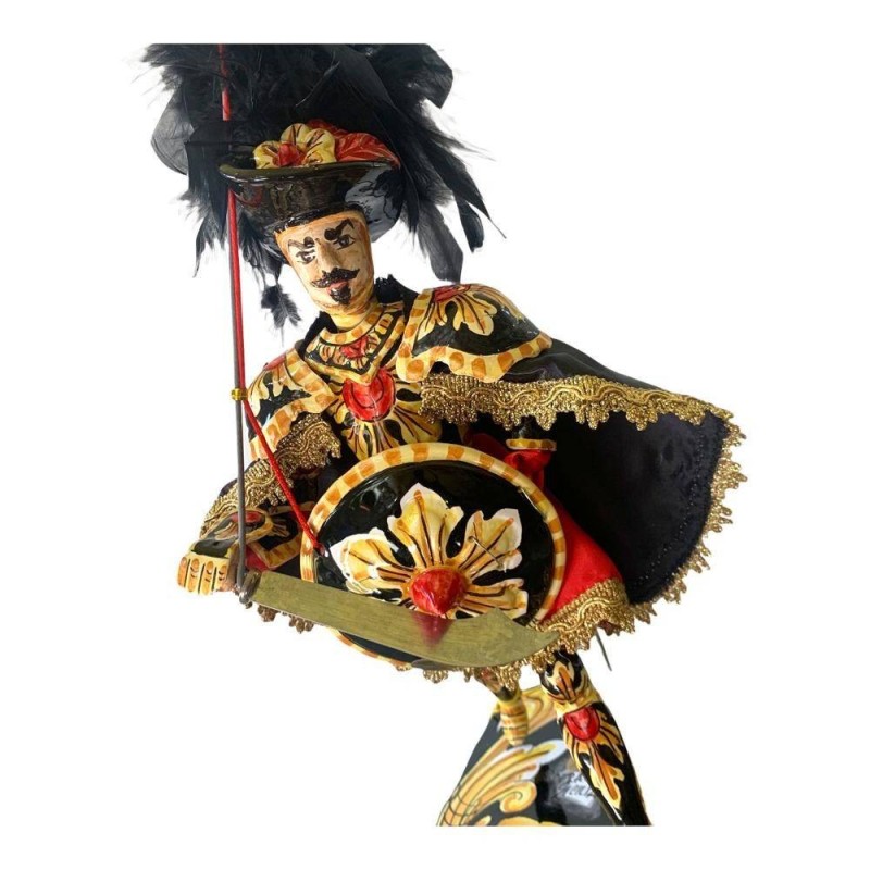 Marionete siciliana, Paladino em cerâmica Caltagirone - linha carolíngia - base em pedra lávica - AGOLACCIO - cm 55x20 -