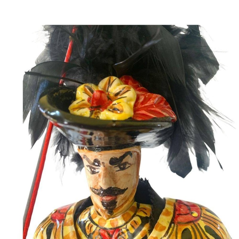Sicilian puppet, Paladin in Caltagirone ceramic - Carolingian line - lava stone base - AGOLACCIO - cm 55x20 - 