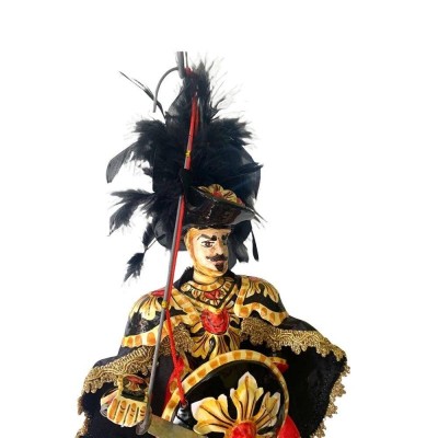 Pupo siciliano, Paladino in ceramica Caltagirone, h 55 cm ca. Linea Carolingia, base pietra lavica - AGOLACCIO - - 
