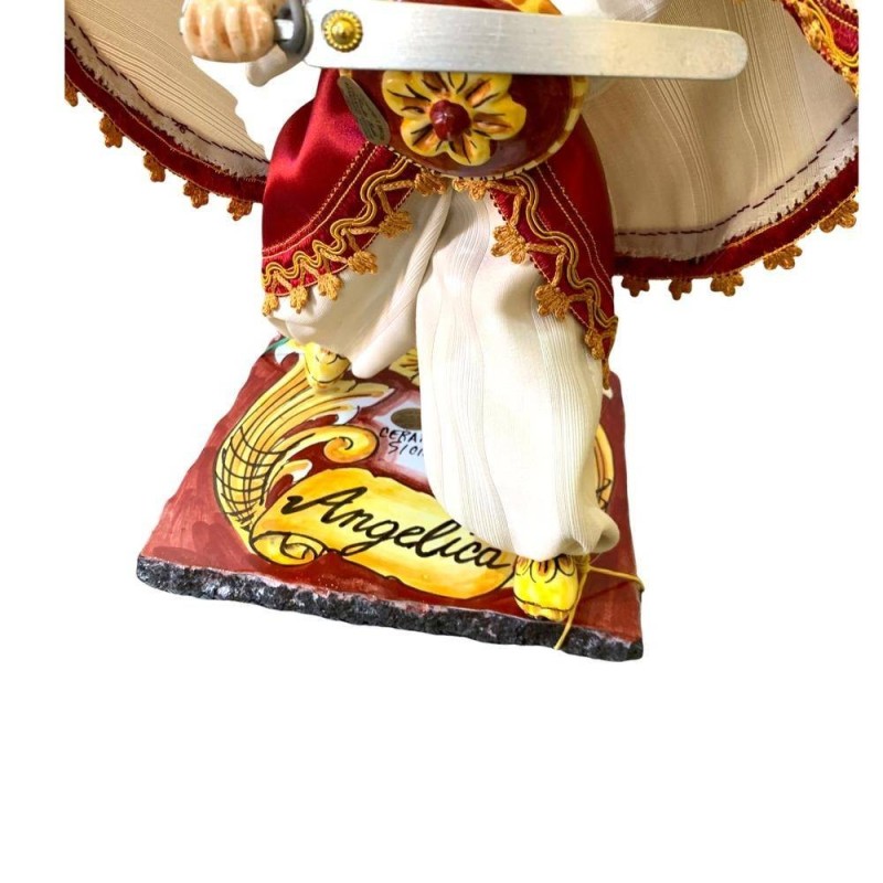 Sicilian Pupo, Ceramic Paladin van Caltagirone - Linea carolingia - basis lava Stone - ANGELICA 5520 - 