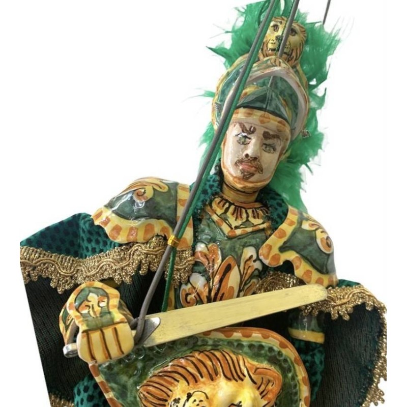 Sicilian puppet, Paladin in Caltagirone ceramic - Carolingian line - lava stone base - RINALDO - cm 55x20 - 