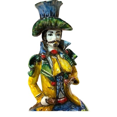 Coppia di Signorotti, Lumiere in ceramica di Caltagirone, decorazioni a rilievo - Altezza circa 50 cm - 