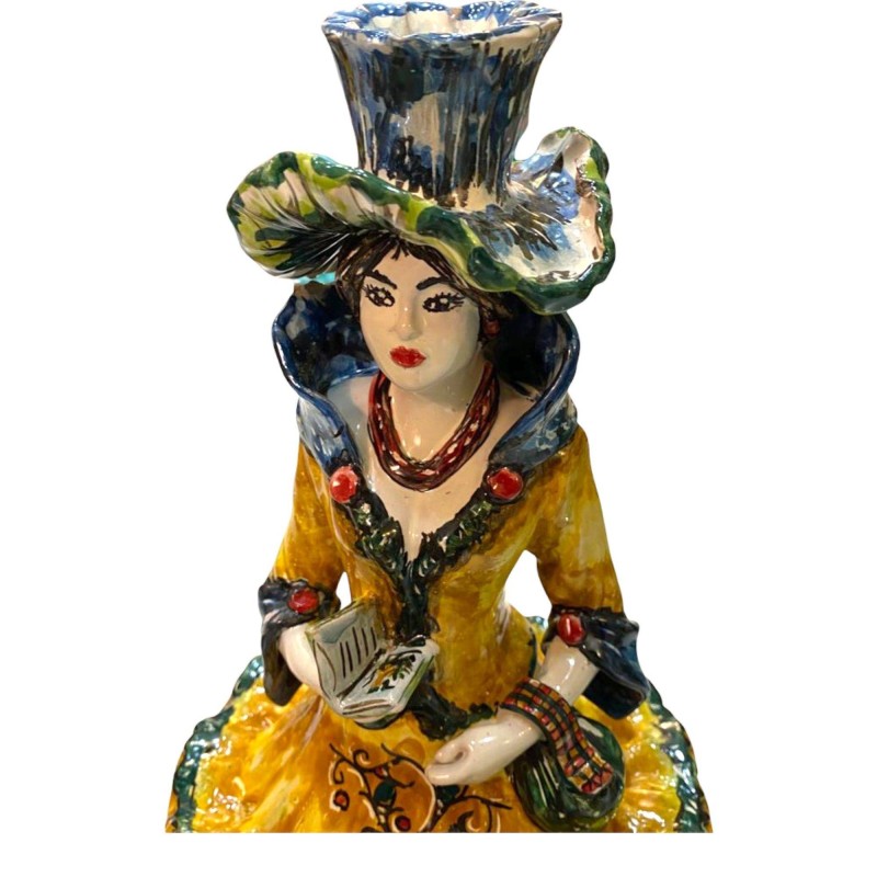 Par de Signorotti, Lumiere en cerámica Caltagirone, decoraciones en relieve - Altura unos 50 cm - 