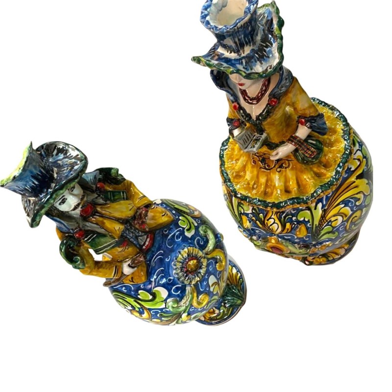 Par de Signorotti, Lumiere en cerámica Caltagirone, decoraciones en relieve - Altura unos 50 cm - 