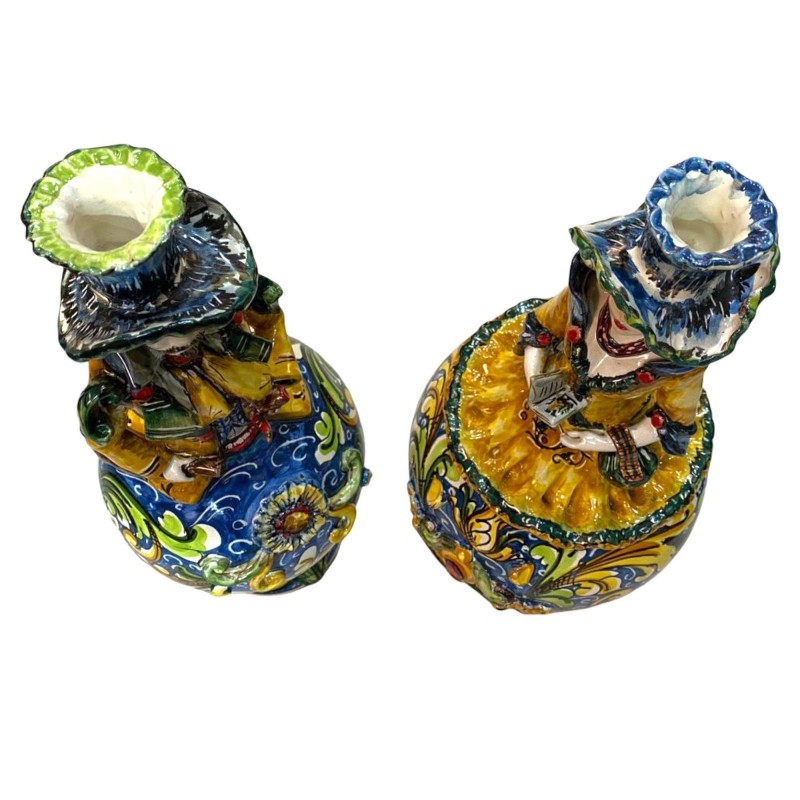 Paire de Signorotti, Lumière en céramique de Caltagirone, décors en relief - Hauteur environ 50 cm - 