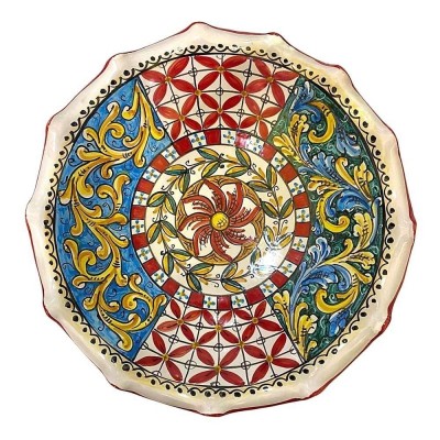 Centrotavola in ceramica smerlato con decoro carretto siciliano diametro circa 40 cm - 