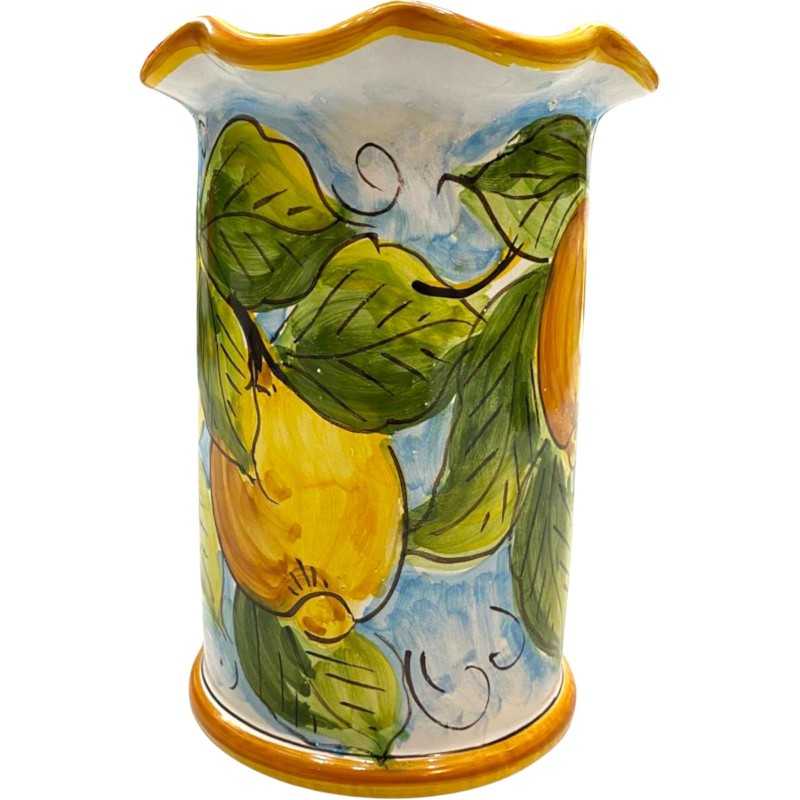 Porta bicchieri smerlato in ceramica siciliana con decoro Limoni - 