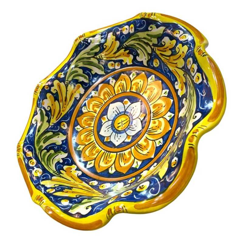 Ciotola smerlata in ceramica di Caltagirone decorata a mano con smalto opaco - diametro 30 cm Modello FL 5 - 