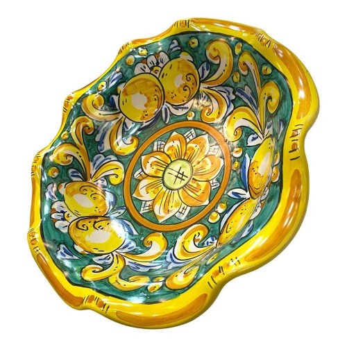 Bol festonné en céramique de Caltagirone décoré à la main avec glaçure mate - diamètre 30 cm Modèle FL 4 - 