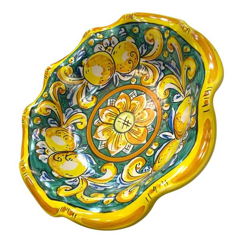 Ciotola smerlata in ceramica di Caltagirone decorata a mano con smalto opaco - diametro 30 cm Modello FL 4 - 