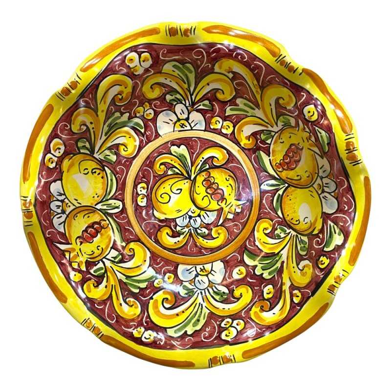 Ciotola smerlata in ceramica di Caltagirone decorata a mano con smalto opaco - diametro 30 cmModello FL 2 - 