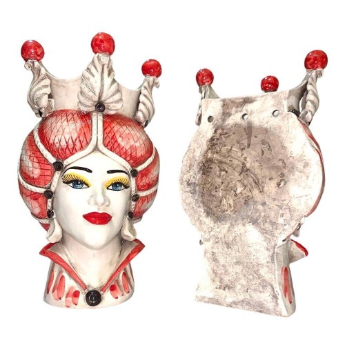 Moro murali heads (ang.), Caltagirone, z koroną i czerwonym tle, powieszona wersja, wysokość około 35 cm -  2