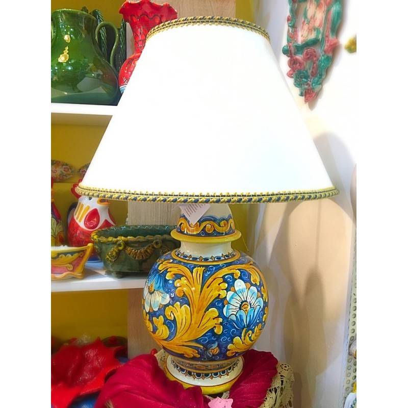 Caltagirone ceramic lamp with Baroque and Flowers decoration, height about 55cm - 