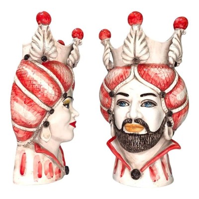 Moro murali heads (ang.), Caltagirone, z koroną i czerwonym tle, powieszona wersja, wysokość około 35 cm - 
