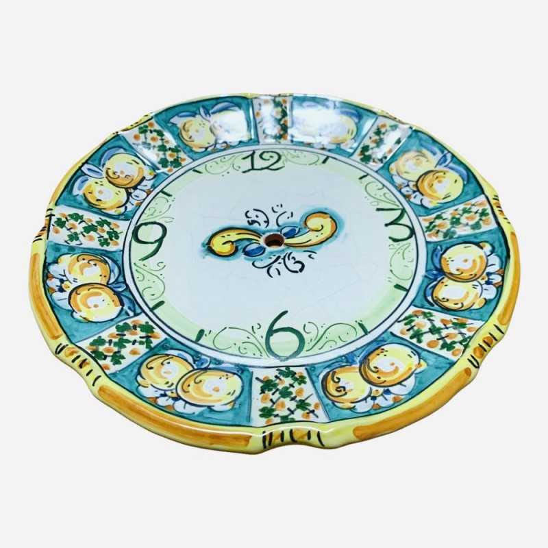Orologio smerlato in ceramica Caltagirone - Ø 25 cm ca. Completo di Ingranaggio, decoro limoni e verde - 