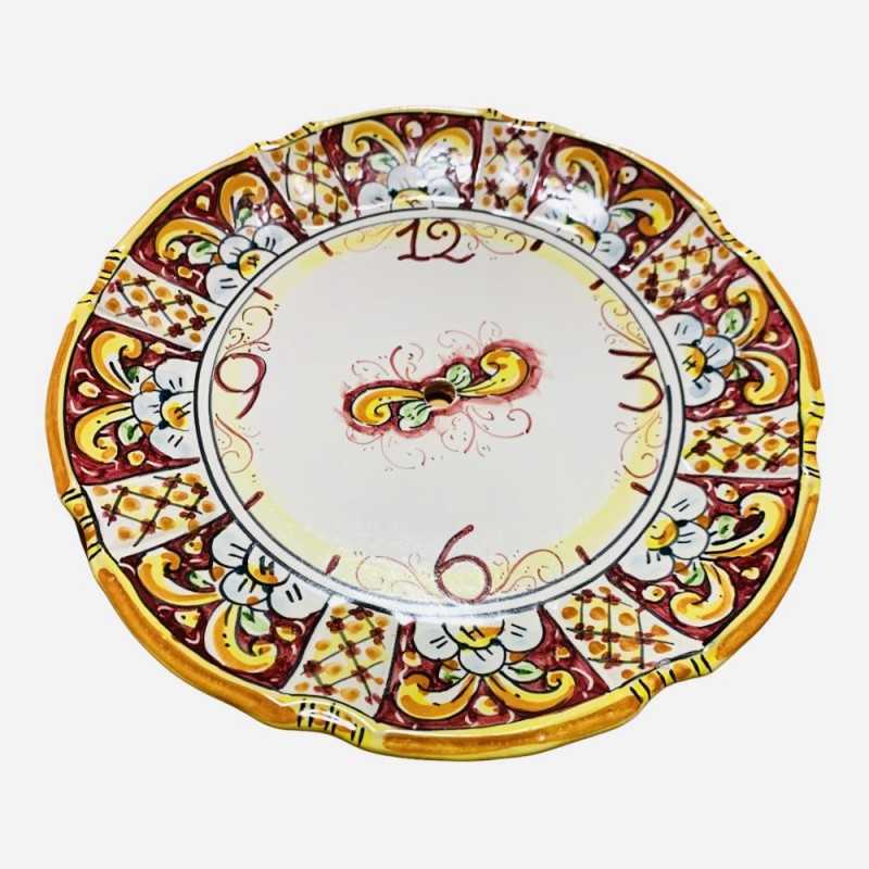 Horloge festonnée en céramique Caltagirone - Ø environ 25 cm Complet avec équipement, décoration baroque et fleurs borde