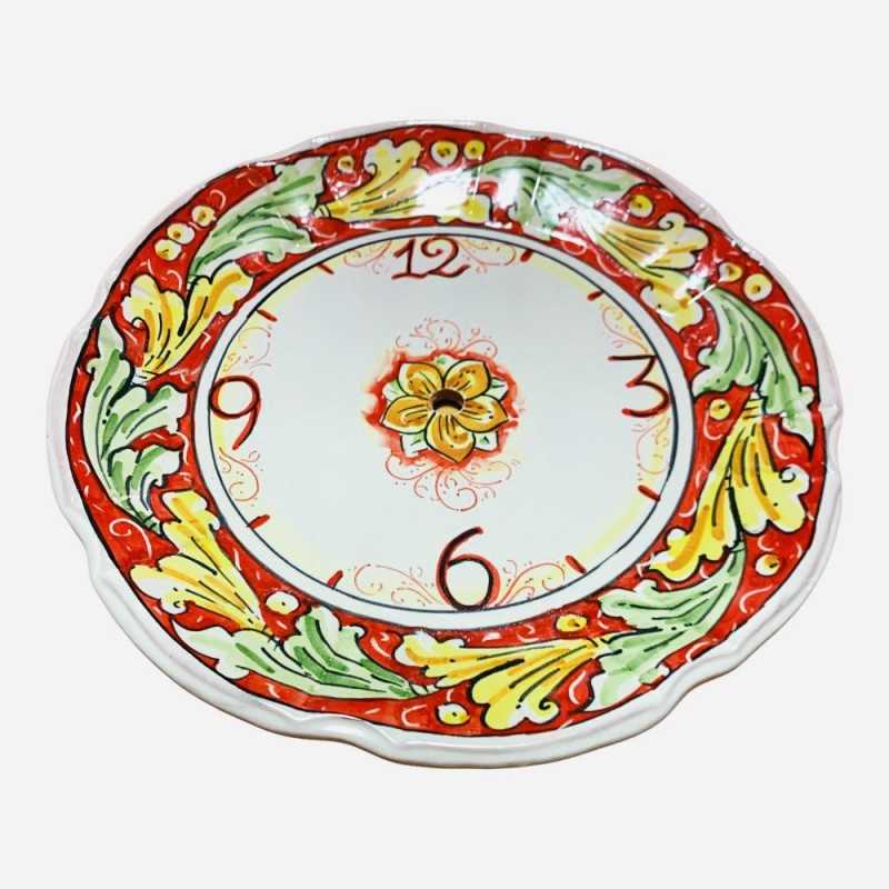 Orologio smerlato in ceramica Caltagirone - Ø 25 cm ca. Completo di Ingranaggio, decoro barocco e bordo bianco - 