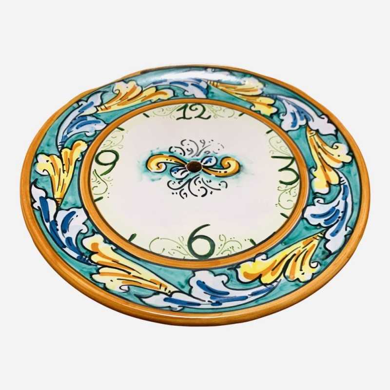 Horloge en céramique Caltagirone - Ø environ 25 cm Complet avec engrenage, décoration baroque vert-de-gris - 