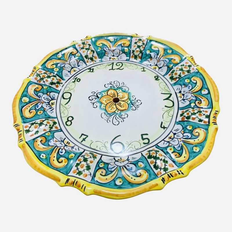 Scalloped clock in fine hand-decorated Caltagirone ceramic - diameter 32 cm - 