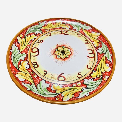 Horloge en céramique Caltagirone - Ø environ 30 cm Complet avec équipement, décoration baroque rouge -