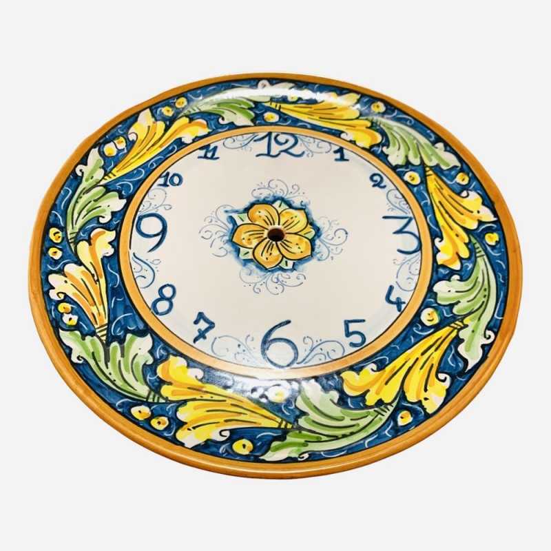 Horloge en céramique Caltagirone - Ø environ 30 cm Complet avec engrenage, décoration baroque bleue - 