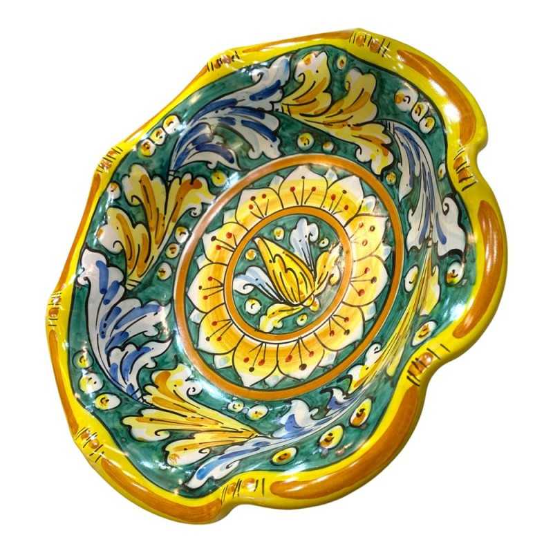 Ciotola smerlata in ceramica di Caltagirone decorata a mano con smalto opaco - diametro 30 cm Modello FL 1 - 