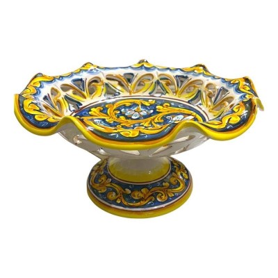 Bågad och perforerad fruktskål i mitten, Caltagirone keramik, 3 storleksalternativ (1 st) dekoration 2 Blommor - 
