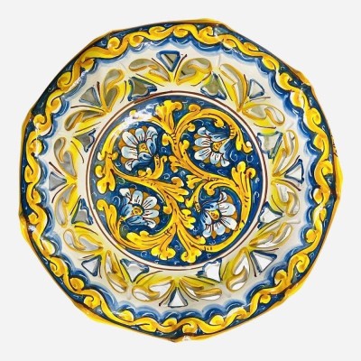 Alzata centrotavola fruttiera smerlata e traforata, ceramica Caltagirone, 3 opzioni misura (1Unità) decoro 2 Floreale - 