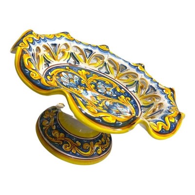 Bågad och perforerad fruktskål i mitten, Caltagirone keramik, 3 storleksalternativ (1 st) dekoration 2 Blommor - 