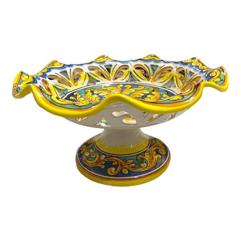 Obstständer aus Caltagirone-Keramik, perforiertes Mittelstück, 3 Größenoptionen (1 Stück), Barock, Blumen, blauer Hinter