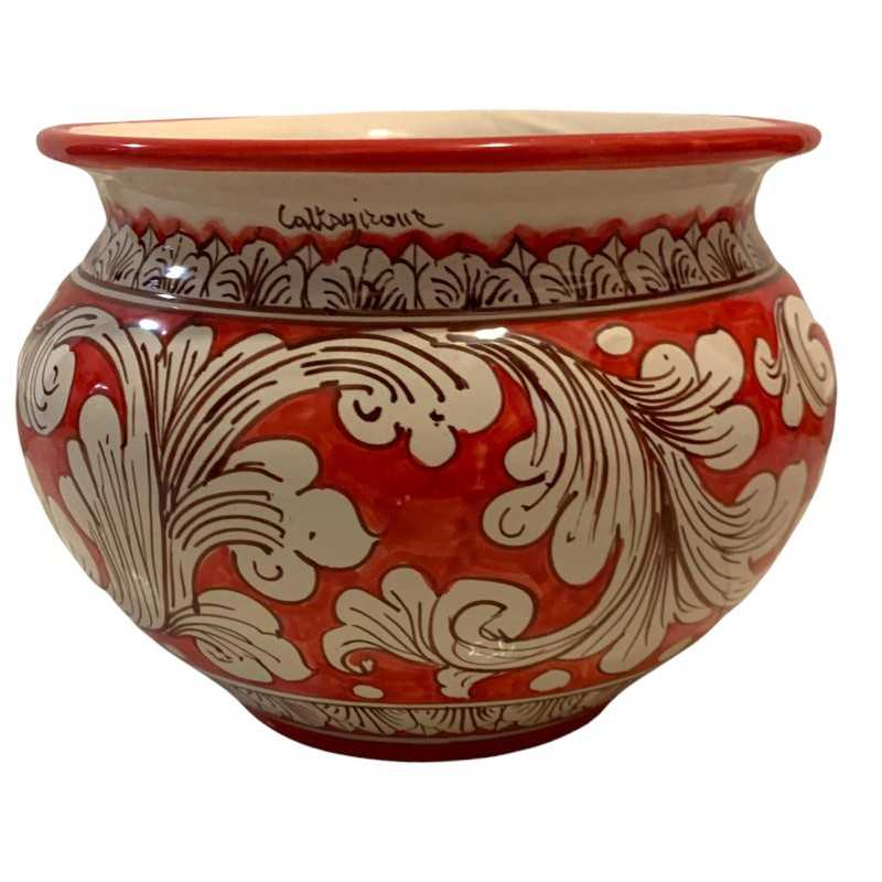 Vaso Cachepot para plantas em cerâmica Caltagirone, decoração barroca de fundo vermelho, disponível em vários tamanhos, 