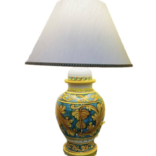 Lume in ceramica di Caltagirone fondo Verderame e decoro barocco giallo - altezza circa 65 cm - 