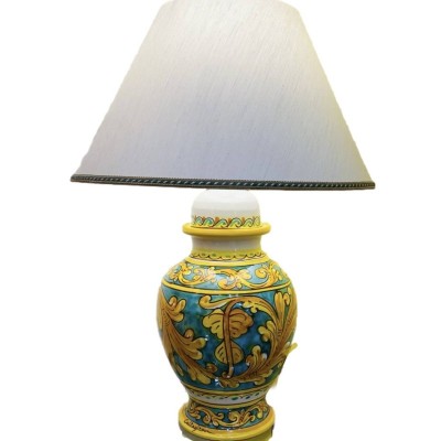 Caltagirone-Keramiklampe mit Verderame-Hintergrund und gelbem Barockdekor – Höhe ca. 65 cm - 