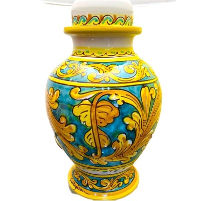 Lume in ceramica di Caltagirone fondo Verderame e decoro barocco giallo - altezza circa 65 cm - 