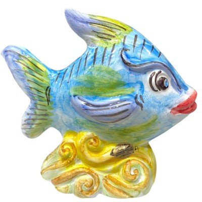 Peixe tropical em cerâmica siciliana fina, decorado à mão, altura 21 x 16 cm aprox. - Cor aleatória - 