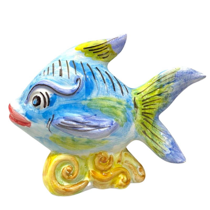 Peixe tropical em cerâmica siciliana fina, decorado à mão, altura 21 x 16 cm aprox. - Cor aleatória - 