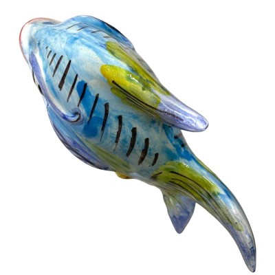 Peixe tropical em cerâmica siciliana fina, decorado à mão, altura 21 x 16 cm aprox. - Cor aleatória - 