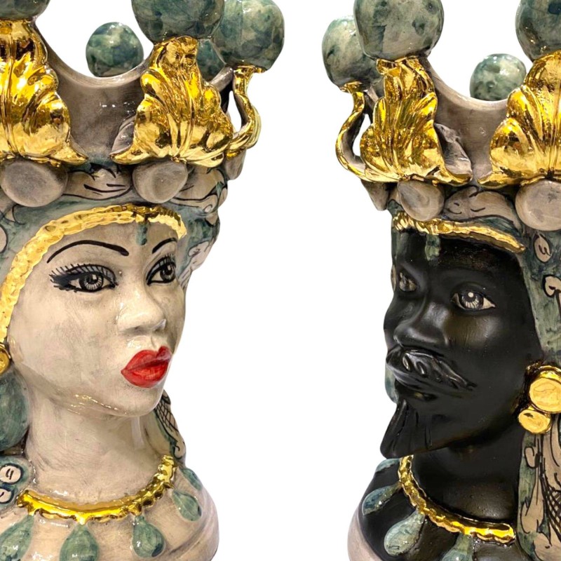 Testa di Moro Caltagirone con ORO y Moro negro opaco - h 30 cm - 