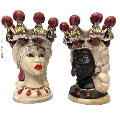 Moorkopf Caltagirone H ca. 30 cm (1 Stück) mit PLATINUM und mattschwarzer Moro-Emaille - 