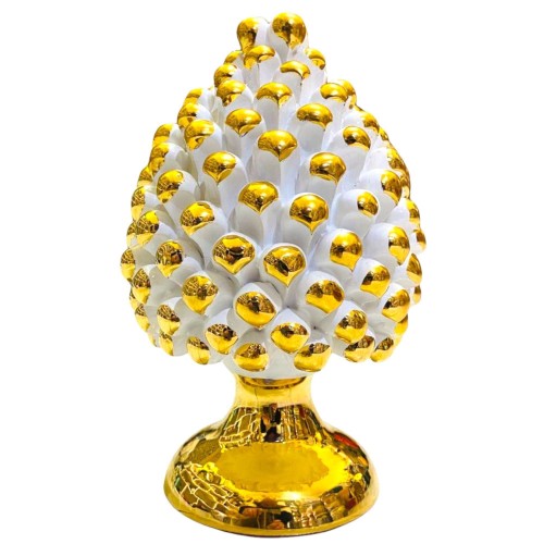 TOTAL GOLD trä i fin keramik av Caltagirone Bianca med Gambo och ORO ZECCHINO höjd 20 cm - 