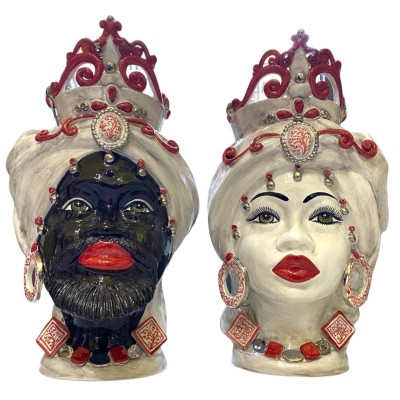 Cabeças de mouro siciliano (1 unidade) h aproximadamente 50 cm Cerâmica Caltagirone, com coroa, esmalte PLATINUM e face 