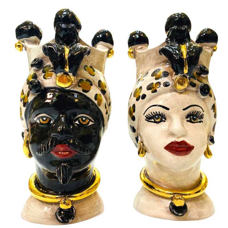 Pair of Heads of Moro Caltagirone maskerad dekoration med Gold Zecchino - h 15 cm - 