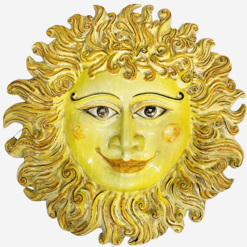Riesige Sonne aus Caltagirone-Keramik, matte Craquelé-Glasur - Durchmesser 55 cm - 