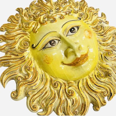 Sole Gigante in ceramica Caltagirone, Ø 55 cm ca. smalto opaco con effetto craquele - 