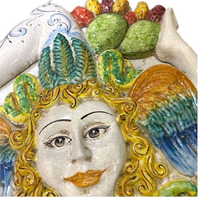 Trinacria gigante en cerámica de Caltagirone, aprox. 62 cm ca modelo con frutas y esmalte craquelado MD1 - 