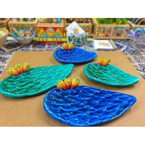 Pelle à figue de barbarie sicilienne en céramique avec véritable émail cristal - disponible en 3 tailles et 2 couleurs -
