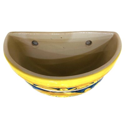 Vaso Gerla para plantas ou cinzeiro de parede, decorado à mão com decoração vermelha, azul e barroca - Mede aproximadame